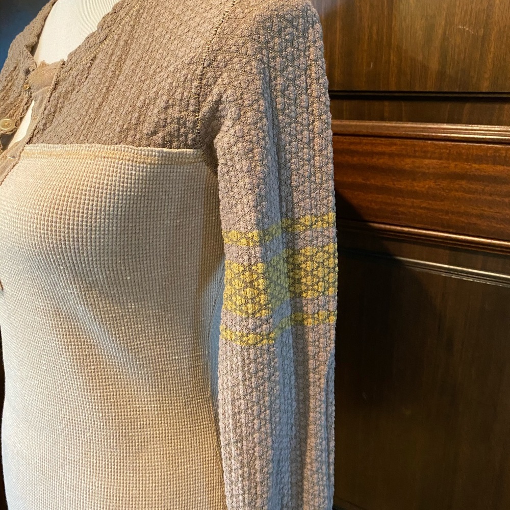 Free People waffle and thermal button front top.